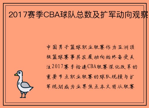 2017赛季CBA球队总数及扩军动向观察